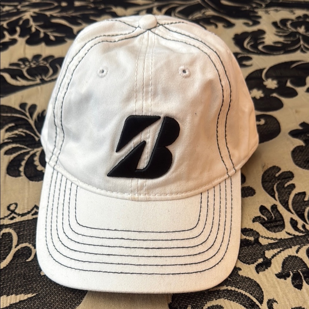 White & Black Bridgestone Golf Hat